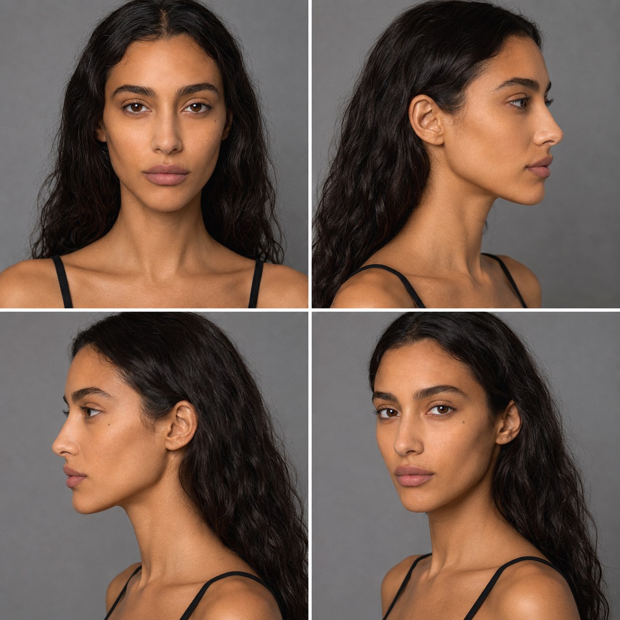 Face consistency check — four angles